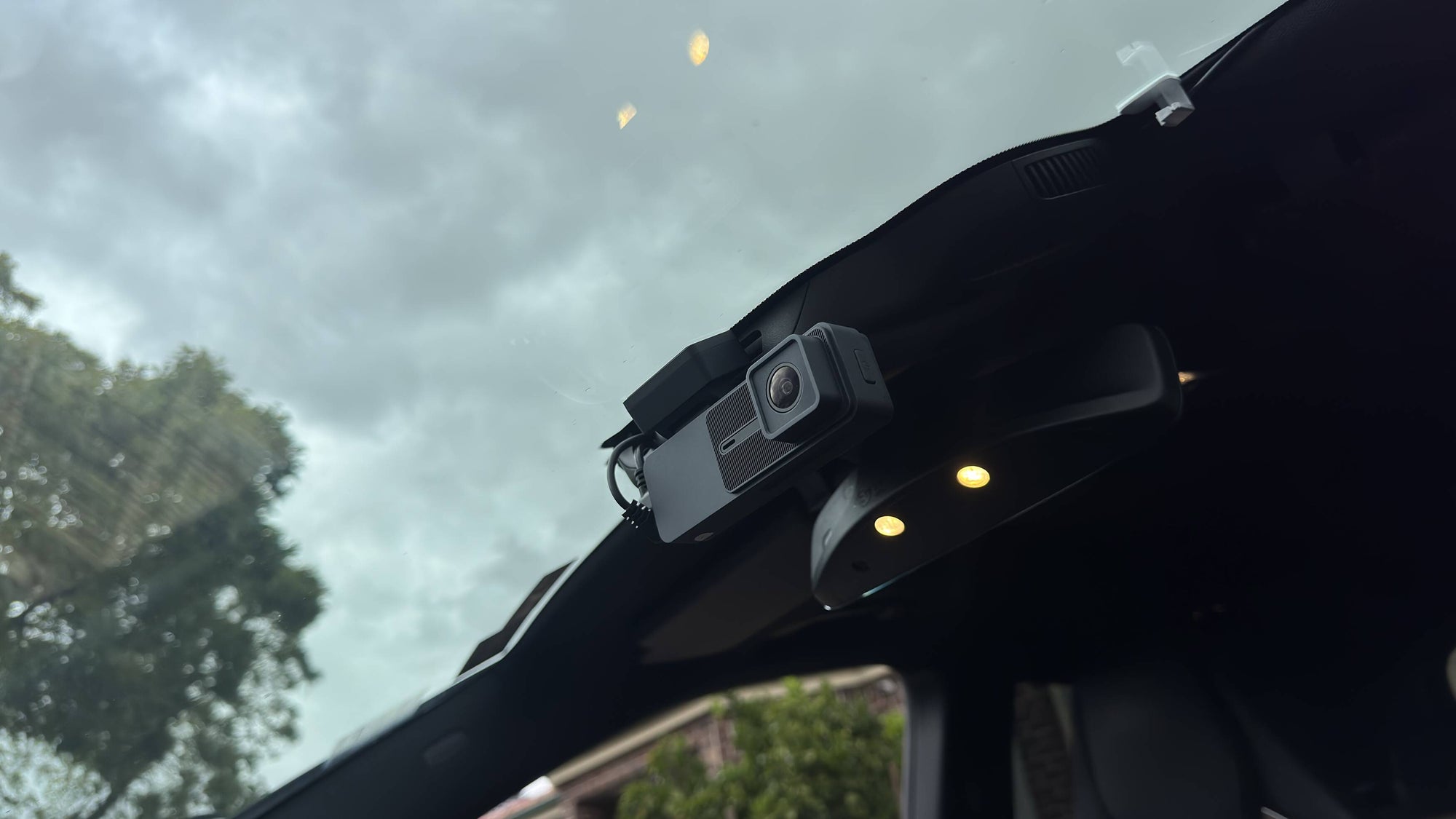 Hardwired front dash camera professionally mounted behind a Melbourne vehicle windscreen